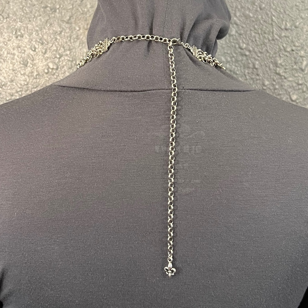Fleur de Lis Gothic Renaissance Handmade Chainmail Choker Bib Necklace Spikes - Picture 12 of 16